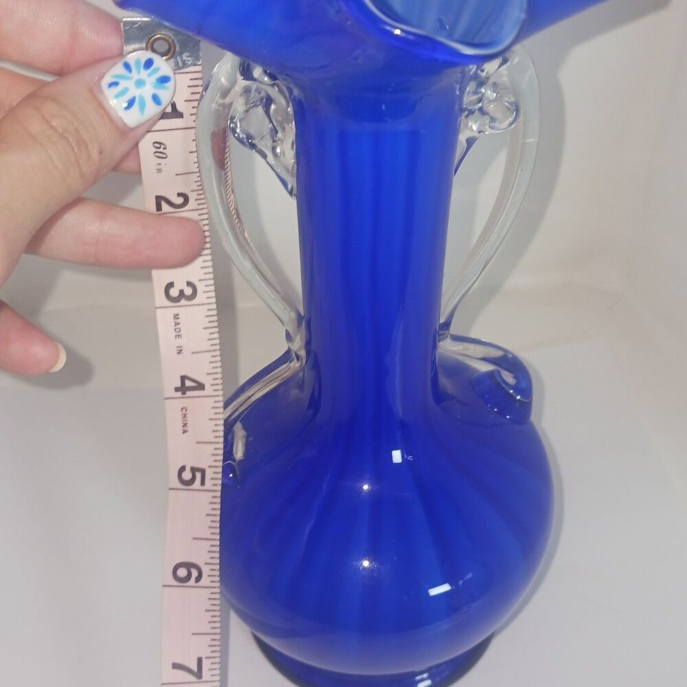 Venitian Style Art Glass Cobalt Blue Stretched Hand Blown Pontil Mark Bud Vase - Picture 9 of 11